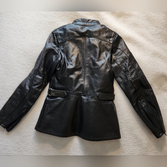 Women's Black Leather Falcon Motorcycle Jacket Size 10 - Picture 5 of 10